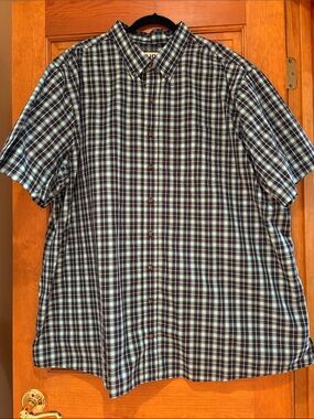 HB Men's Short-Sleeve Plaid Button-Down Shirt - Blue/Green